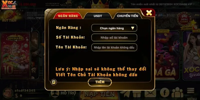 Rút tiền nhanh XOCDIA88